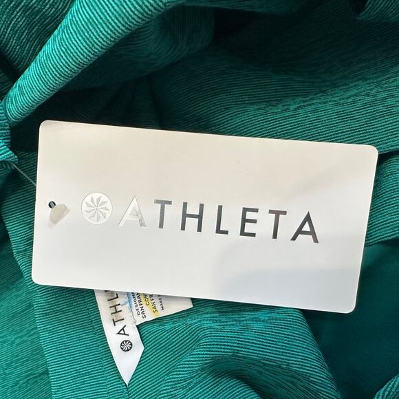 Athleta Echo Top WMNS S Green Striped Button Up Short Sleeve Stretch Breathable - Picture 8 of 10